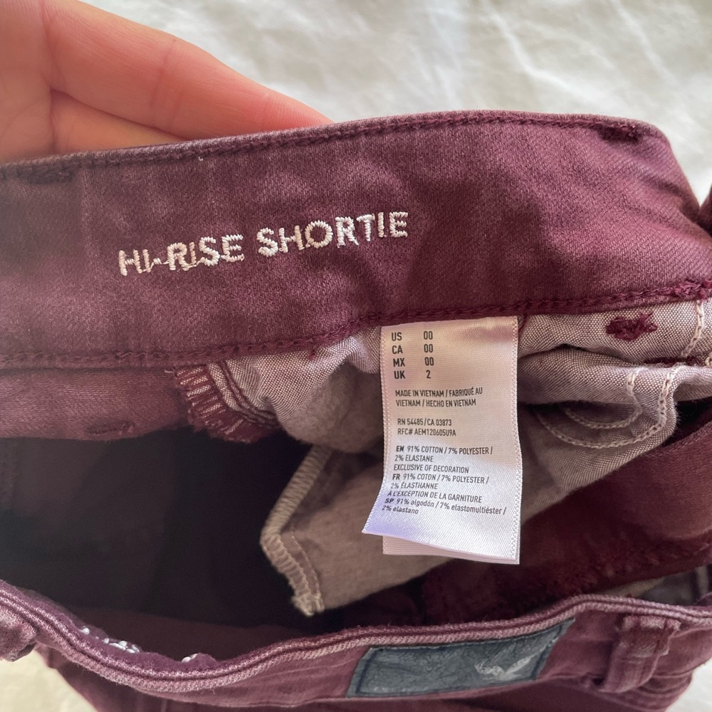 American eagle outfitters high waisted jean shorts. Color is maroon. - Picture 3 of 3